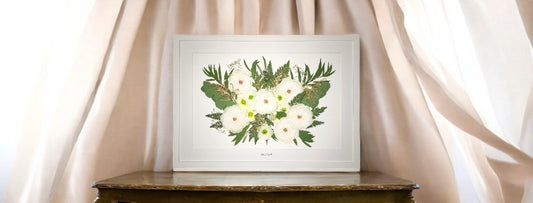 Pressed white wedding bouquet