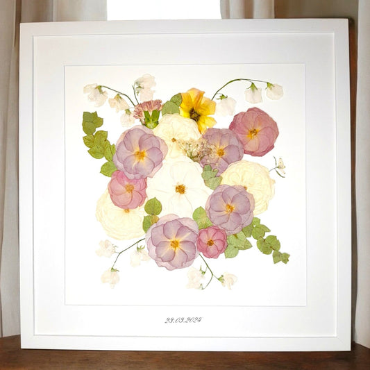 SIÓG Botanicals 50cm x 50cm: Average bouquet / Solid Wood Painted White / No Pressed Flower Artwork on Canvas