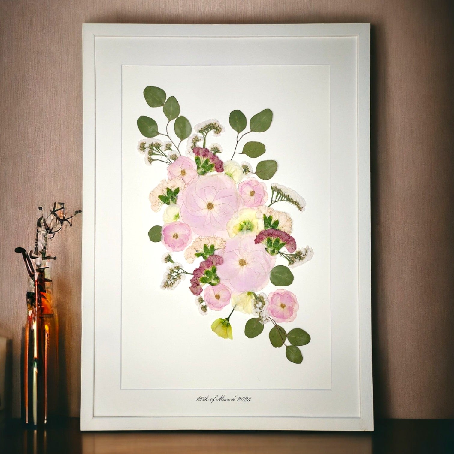 SIÓG Botanicals 50cm x 70cm: Large bouquet / Solid Wood Painted White / No Pressed Flower Artwork on Canvas