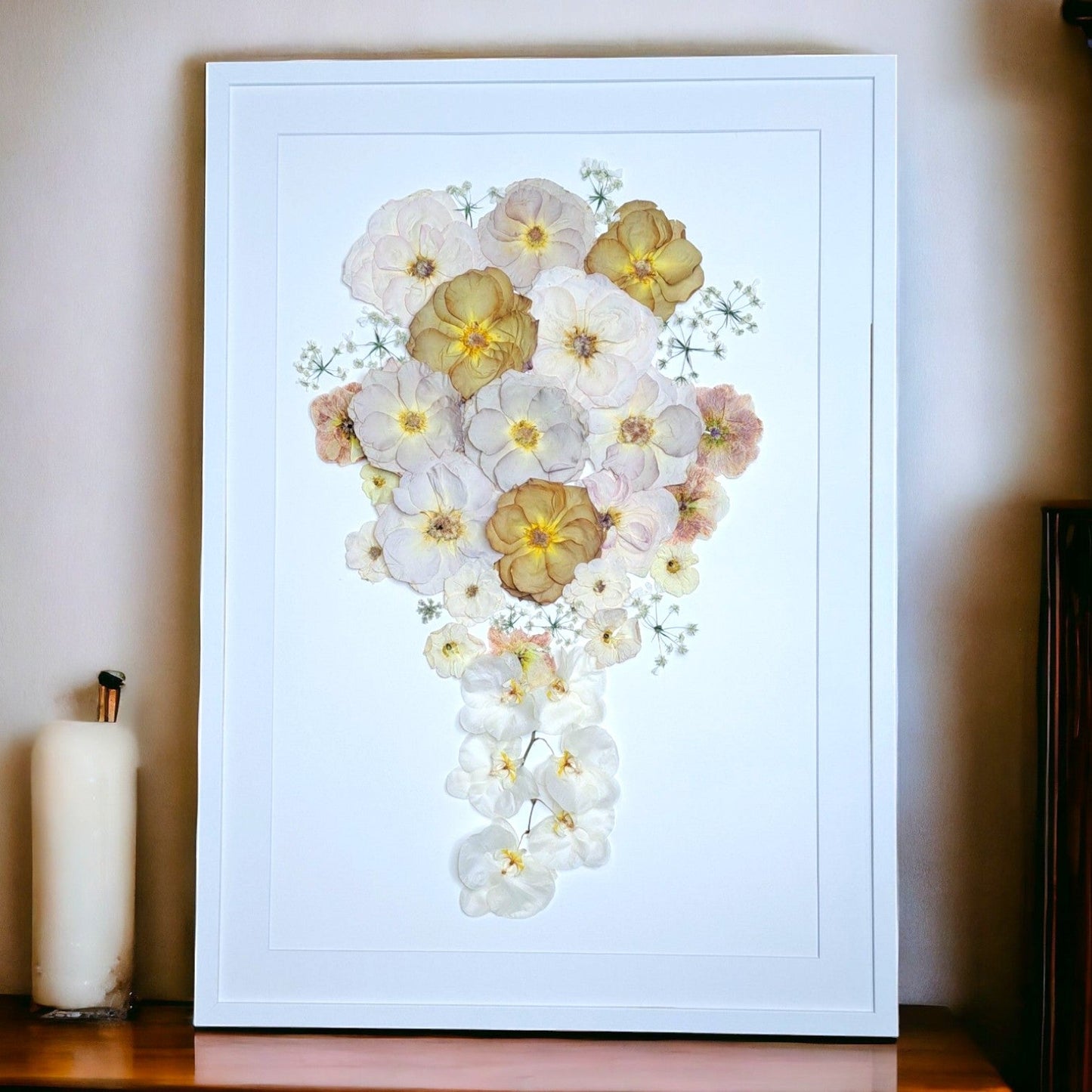 SIÓG Botanicals 60cm x 90cm / White / Traditional (no spacing) Pressed Flower Artwork on Canvas